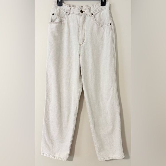 Vintage Linen Neutral Relaxed Lightweight Cotton High Rise Straight Leg Pants - Picture 5 of 7